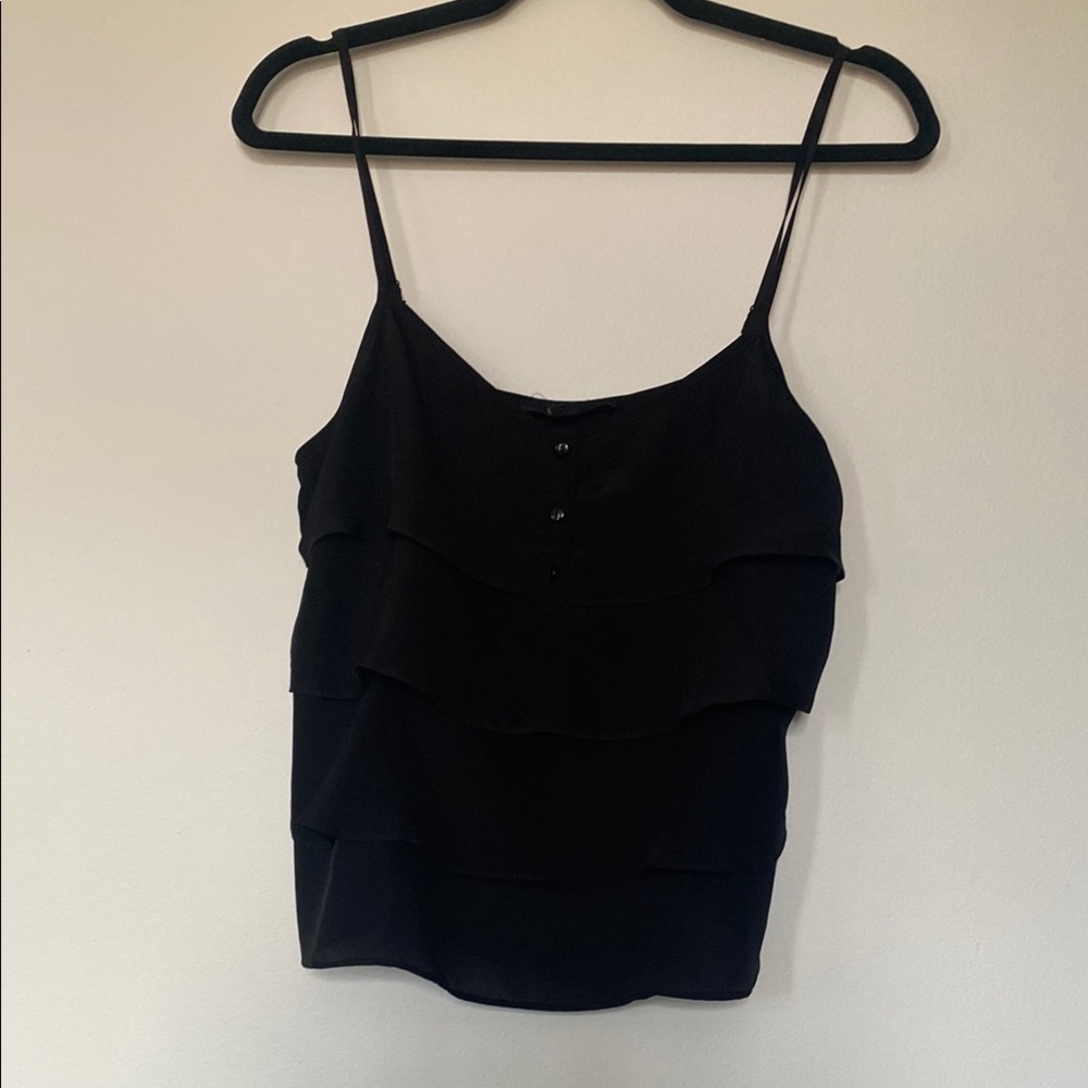 🩷🩵Ruffle Black Spaghetti Strap Tank Top